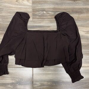 Gianni Bini Dark Brown Puff Sleeve Blouse